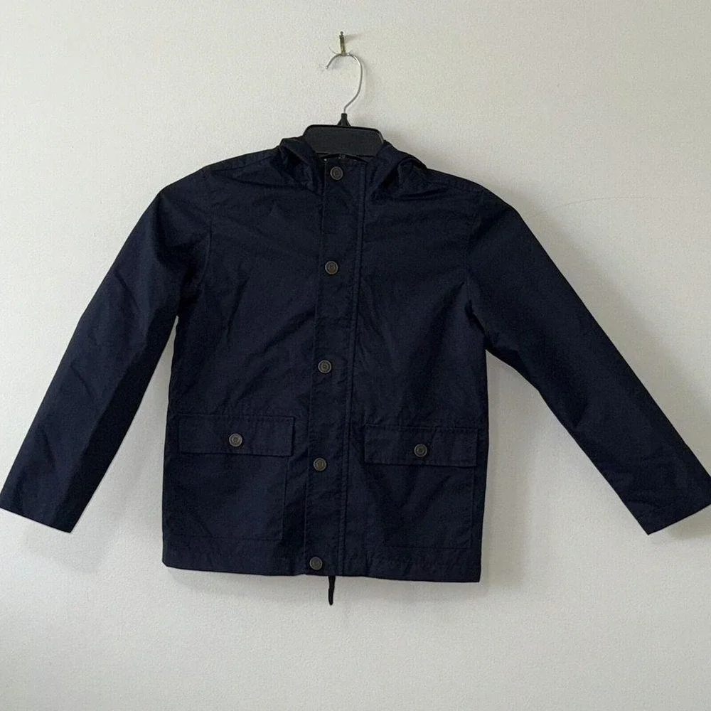 Children's Place Boys Jacket Coat Snaps And Zipper Pockets Hood Sz M 7/8 Blue
